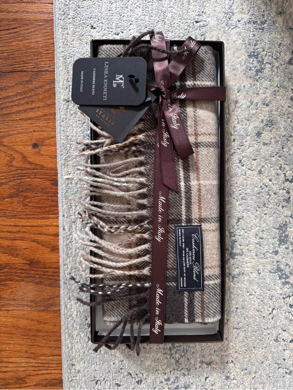 MT Brown and Cream Plaid Scarf - Made in Italy